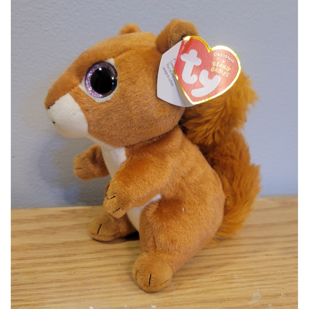 Ty Beanie Babies Squire the Squirrel Plush Brown Stuffed Animal Glitter Eyes NWT